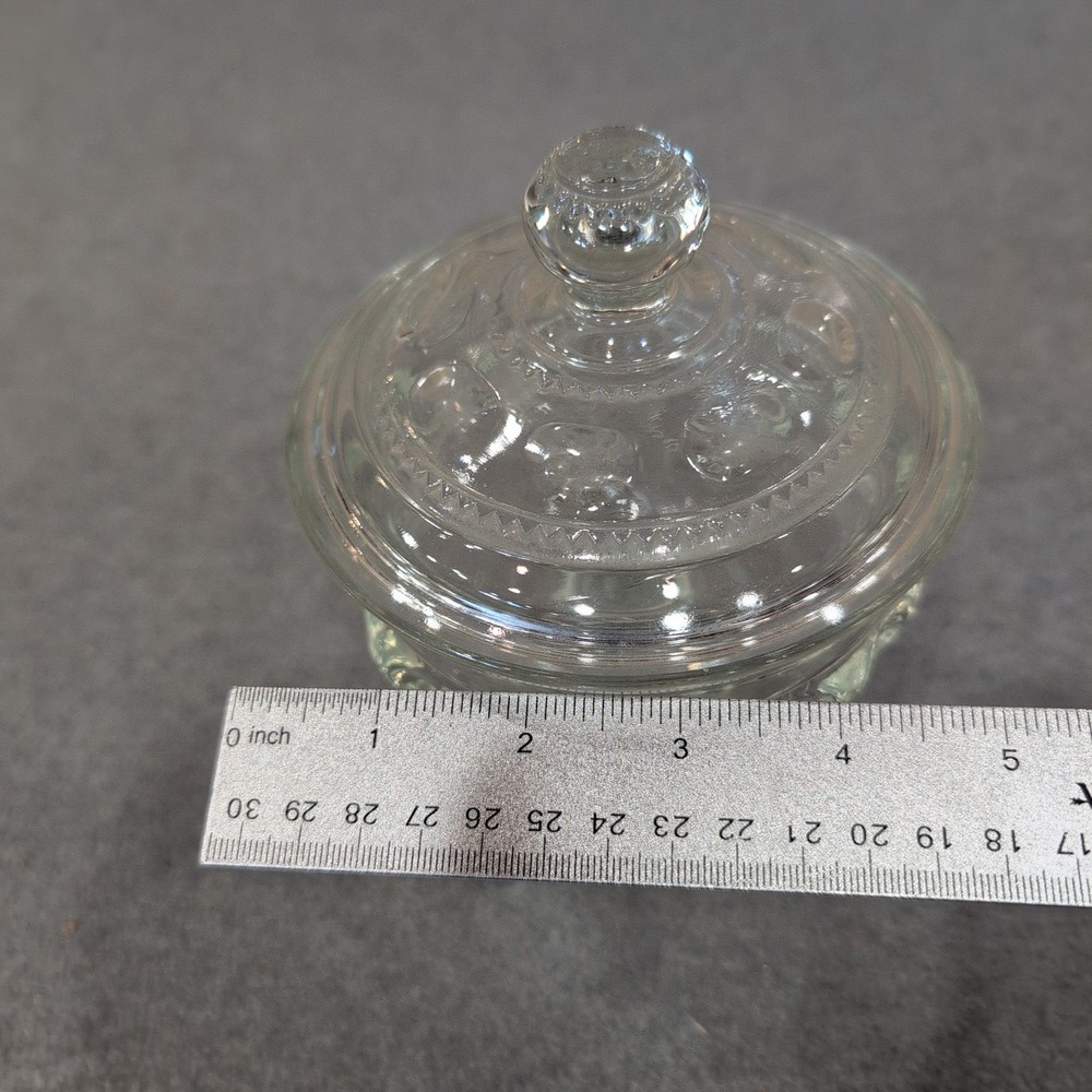 Tiffin Franciscan Kings Crown Clear Pedestal Covered Candy Compote Dish Vintage - Picture 7 of 8